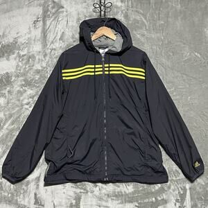 Vintage Adidas Track Jacket Mens Size L Gray Stripes Hooded Full Zip Lined EUC